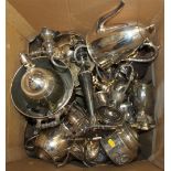A quantity of silver plate, including a cocktail shaker, a chrome plated teaset, a candelabra,