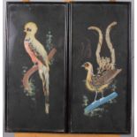 A Japanese watercolour, studies of birds in winter, 11" x 1 3/4", in grained frame, and a pair of