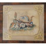 A pair of 19th century watercolour studies of seashells on silk?, in gilt decorated mounts and