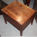 A box seat stool, on square taper supports, 21 1/2" wide x 17" deep x 18 1/2" high