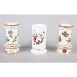A pair of Spode relief and floral decorated spill vases, 4 1/4" high, and a similar spill vase, 4"