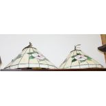 Two leaded glass floral decorated lampshades, 17 1/2" dia