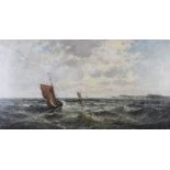 Gustave de Breanski, 1878: oil on canvas, coastal scene with white cliffs near Dieppe and sailing