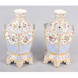 A pair of early 19th century Fontainebleau hexagonal two-handle pot pourri vases, covers and stands