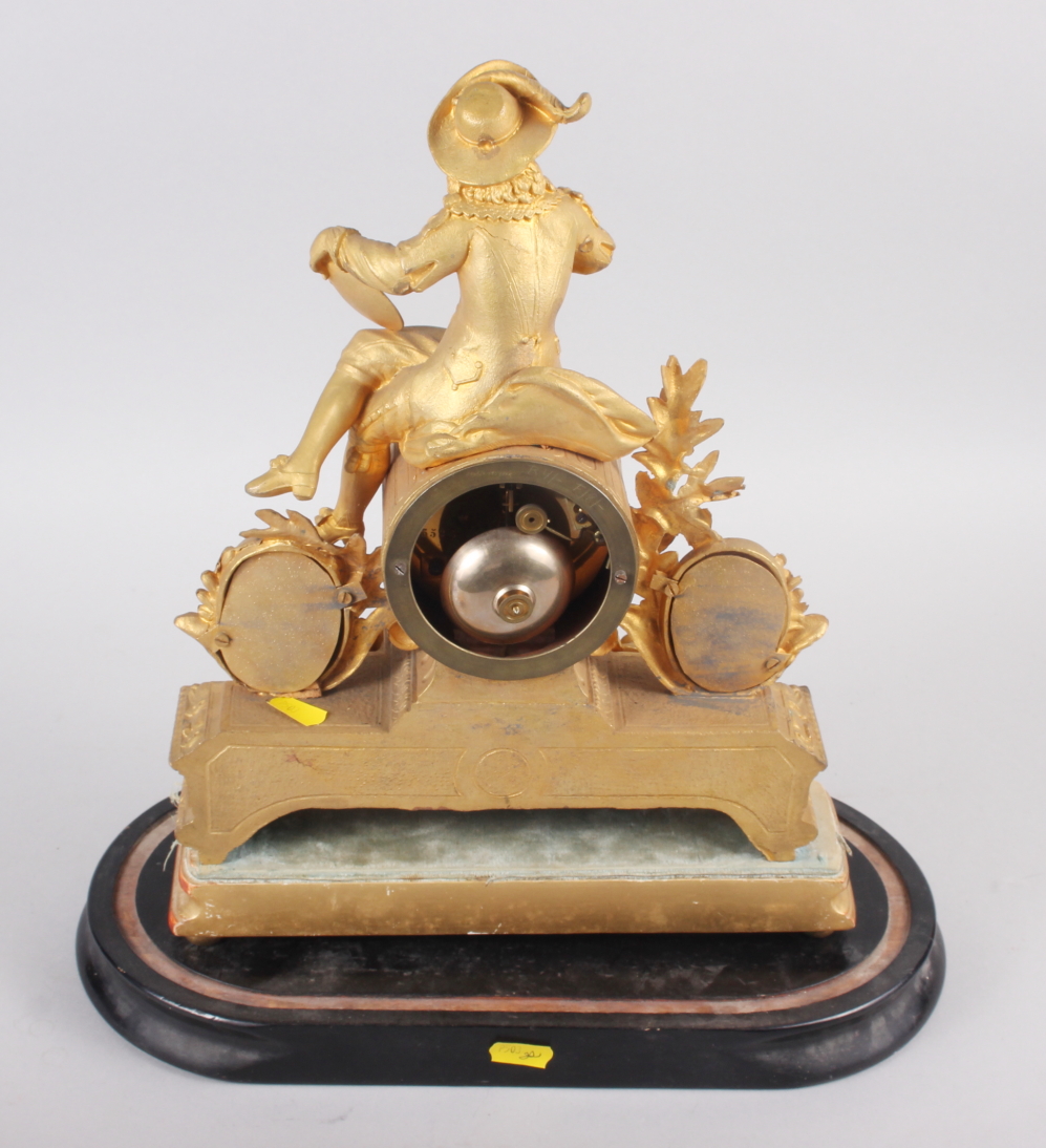 A late 19th century French gilt mantel clock with Van Dyck figure surmount and Sevres porcelain - Bild 4 aus 6