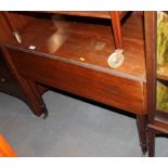 A mahogany Pembroke table, fitted one drawer, on turned and castored supports, 36" wide x 31" deep x
