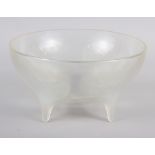 An R Lalique "Lys" pattern opalescent glass bowl, on four raised feet, 9 1/2" dia (chip)