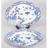 An 18th century Chinese blue and white octagonal porcelain meat plate, decorated fallow deer