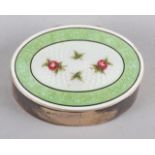 A silver and guilloche enamel oval trinket box, decorated flowers, 2 3/8" wide