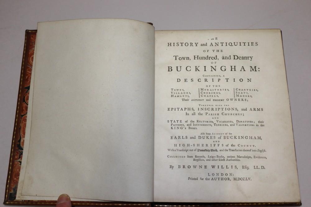 Browne Willis: "The History and Antiquities of the Town, Hundred and Deanry of Buckingham", 1 vol, - Image 2 of 5