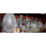 A quantity of glass light fittings and shades, scent bottles and other glassware