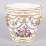 An 18th century Sevres Imperial cache pot with gilt ring handles and floral swag decoration