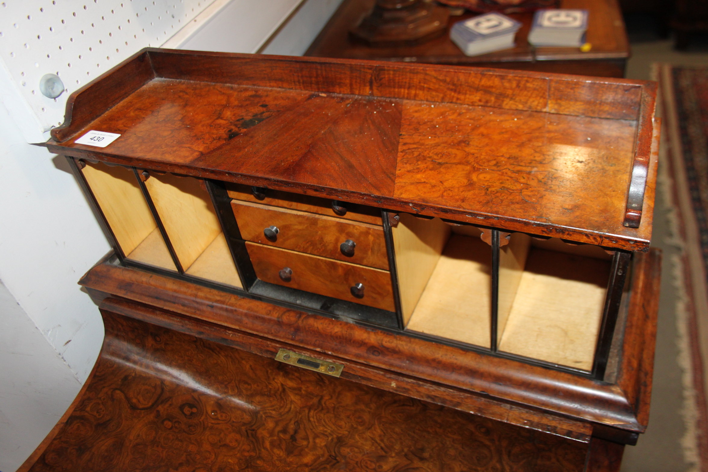 A Victorian burr walnut Davenport desk with rising stationery compartment, pull out adjustable - Image 8 of 8