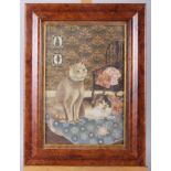 Janice Thompson: acrylic on board, "Two Cats", 11 3/4" x 7 3/4", in burr elm frame