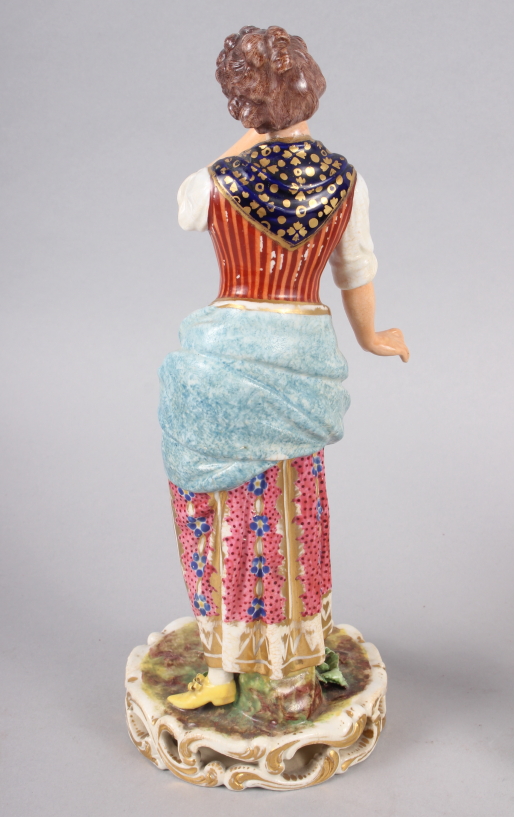 A Derby figure of a woman, 10" high, and two smaller figures (damages) - Image 3 of 12