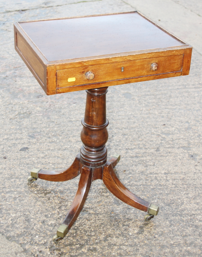 A 19th century mahogany occasional table, fitted one drawer, on turned column and quadruple splay