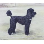 Mary Browning: two pastel studies, poodle in a landscape and a pair of other dogs, in gilt frames