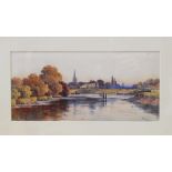 Alfred Mitchell: watercolours, "Marlow Lock", 6 1/4" x 13 1/2", in gilt frame