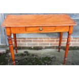 A polished as mahogany side table, fitted one drawer, on turned and tapering supports, 38" wide x