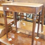 A 19th century mahogany side table, fitted one drawer, on reeded castored supports, 23" wide x 15