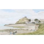 Leuan Williams: two watercolour and bodycolour studies, views of Criccieth Castle, 12" x 18" and