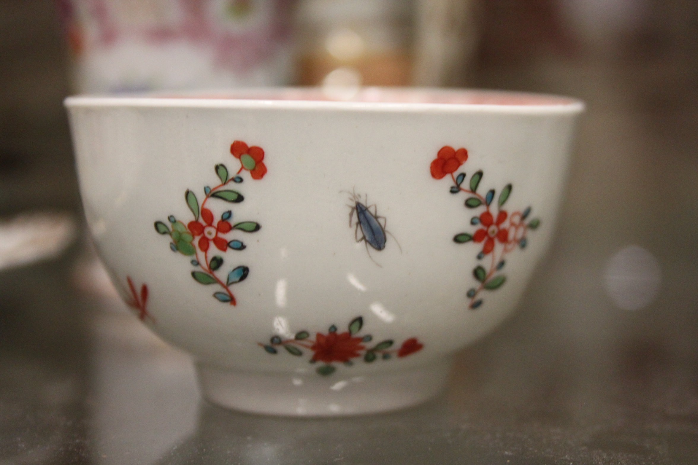 An 18th century English porcelain tea bowl, decorated insects and flowers, a Ridgeway jug with - Image 15 of 29