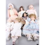 Seven dolls, including a limited edition Hamilton Collection porcelain head doll, "Katherine" No
