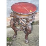 A 19th century carved giltwood circular top occasional table, on griffin supports, 15" dia