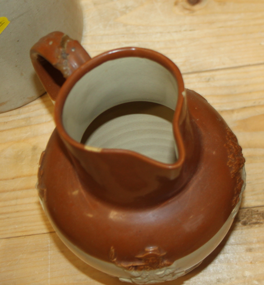 A Doulton Lambeth hunting jug with relief decoration, 8 1/4" (chips to top rim), another similar and - Bild 4 aus 7