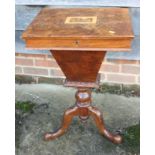 A Victorian figured walnut and Tonbridge Castle panel inlaid work table with part fitted interior