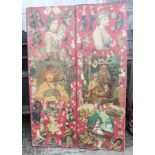 Two late Victorian decoupage decorated three-fold room dividers