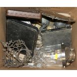 A quantity of cased and loose silver plated trays, a candlestick and other items