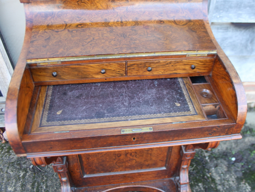 A Victorian burr walnut Davenport desk with rising stationery compartment, pull out adjustable - Image 5 of 8