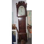 An early 19th century oak, mahogany and inlaid longcase clock with painted dial, eight-day