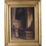 Catherine Ward 1924: an oil on mahogany panel, interior scene Westminster Abbey, 12 1/2" x 9 1/2",