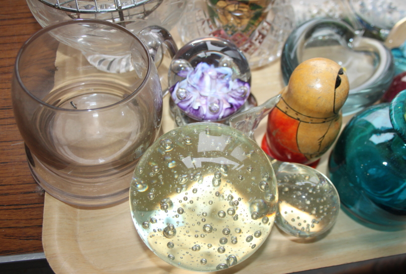 A Mdina glass scent bottle, four glass paperweights, other glass, various, and two Russian nesting - Image 2 of 3