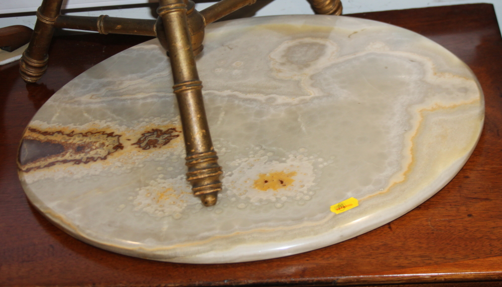 A late 19th century giltwood and alabaster oval top occasional table, on tripod support, 18 1/2" - Image 2 of 2