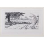 After John Linnell: etching, "Noonday Rest", reprint, in strip frame, and six other topographical