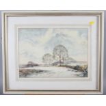 M Lemmey?: watercolour winter study, 10 3/4" x 13 3/4", in wash line mount and strip frame, a