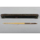 A 19th century dip pen with ivory handle, in tooled and gilt leather Aikin, Lambert & Co box