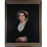 A pair of mid 19th century oil on canvas portraits of lady and gentleman, 29 1/2" x 24", in gilt