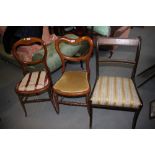 A spoon back bedroom chair, a hooped back chair and a bar back dining chair, on sable supports