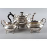 An early 20th century London silver three-piece teaset, 46.1oz troy approx