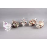 Five 19th century teapots, including a bat-printed teapot, decorated Venus and Cupid, 6 1/4" high (