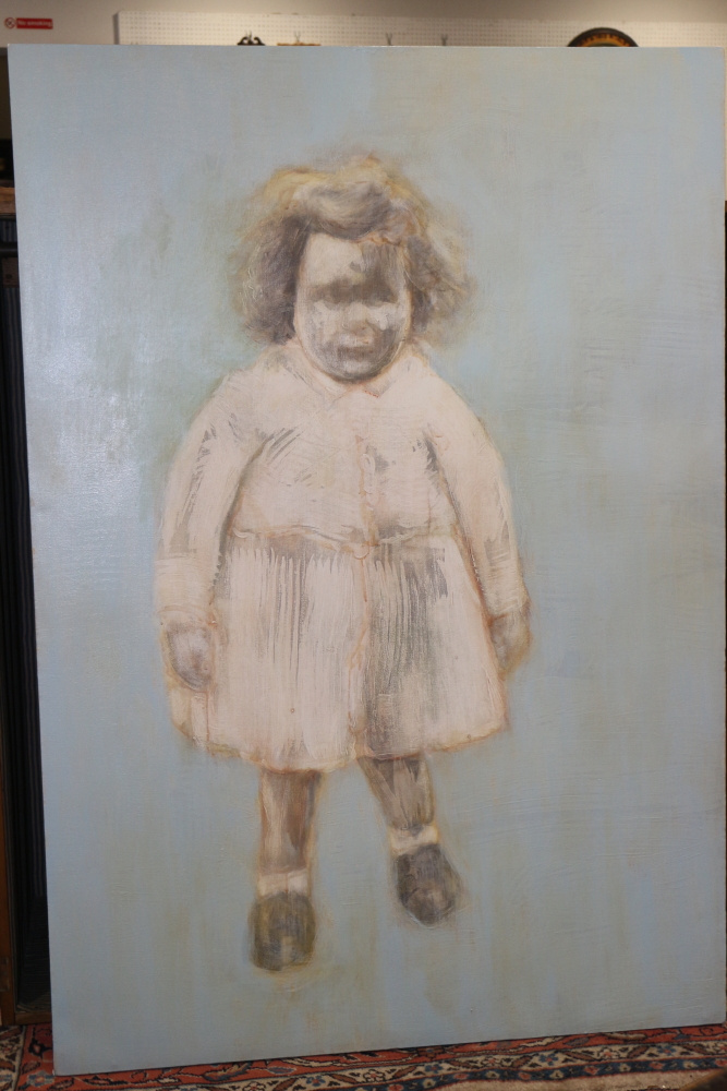 Penfold?: oil on canvas, study of a wartime child, 65" x 45", unframed