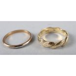 An 18ct gold wedding band, 4.8g, and a 9ct gold wedding band, 1.6g
