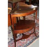 A mahogany corner two-tier whatnot/washstand, 23" wide x 15" deep x 35" high