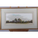 Arthur Bertram Loud: oil on paper, landscape with trees, 6 1/2" x 16 1/2", in gilt strip frame