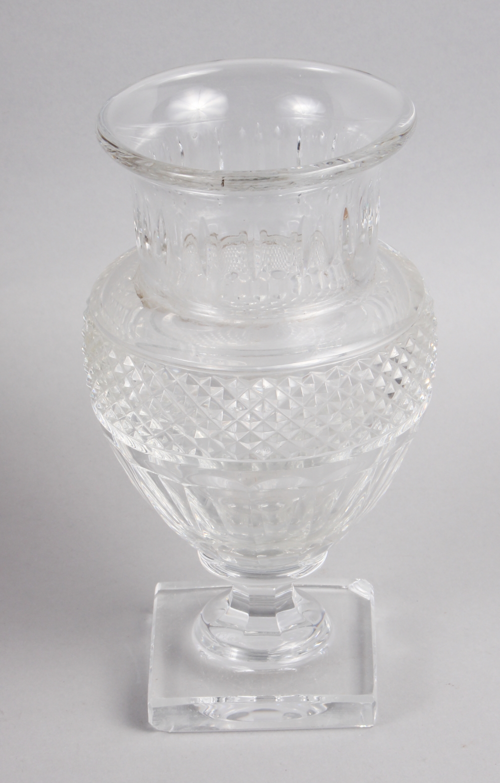 A Baccarat cut glass vase, on square base, 9" high (chips to base), a crackle glass and gilt water - Image 5 of 7