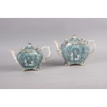 A Burleigh ware chinoiserie and gilded teapot, 7" high, and a smaller matching teapot, 6" high (